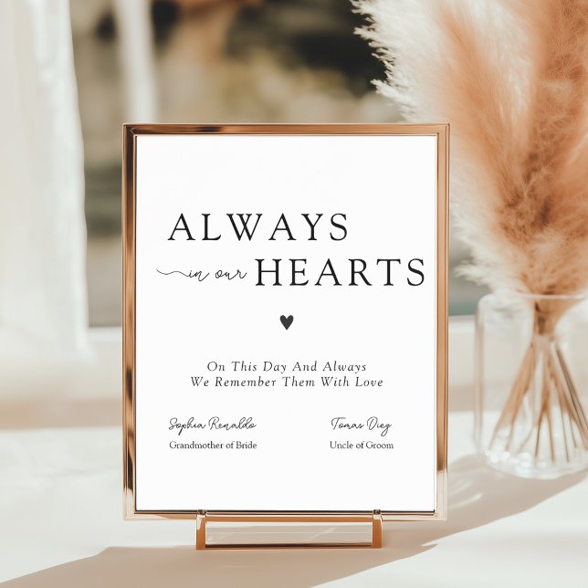 Affiche Panneau de mariage mémorial Élégant toujours dans  (Elegant Always In Our Hearts Wedding Memorial Sign)