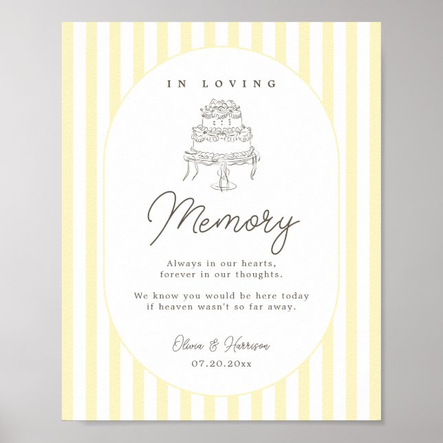 Affiche Panneau de mariage mémorial rayé jaune doux (Devant)