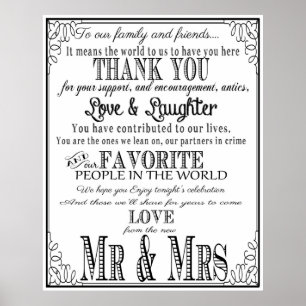 Affiche Panneau de mariage Merci Noir & Blanc
