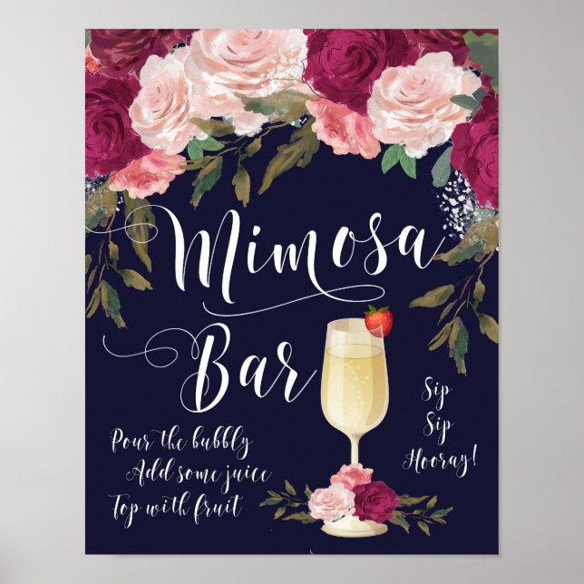 Affiche Panneau de mariage Mimosa Bar avec des fleurs en b (Devant)