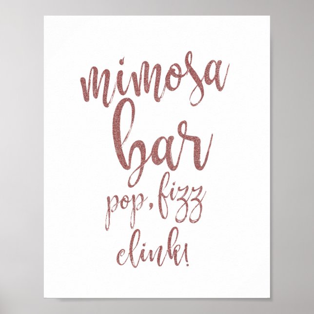 Affiche Panneau de mariage Mimosa Bar Rose Gold Glitter 8x (Devant)