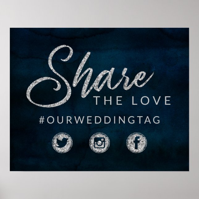 Affiche Panneau de mariage Navy Luster Silver Share the Lo (Devant)
