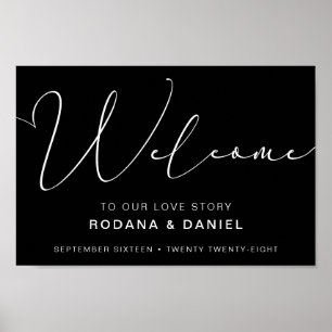 Affiche Panneau de mariage noir calligraphié à la main