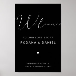 Affiche Panneau de mariage noir calligraphié à la main