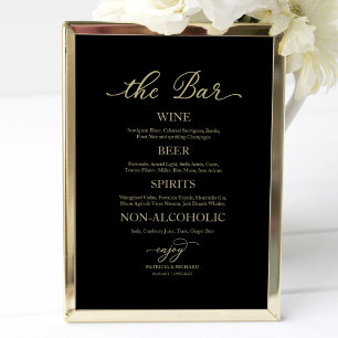 Affiche Panneau de mariage noir calligraphie or Bar Drinks