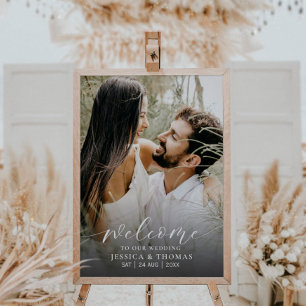 Affiche Panneau de mariage noir et blanc de script moderne