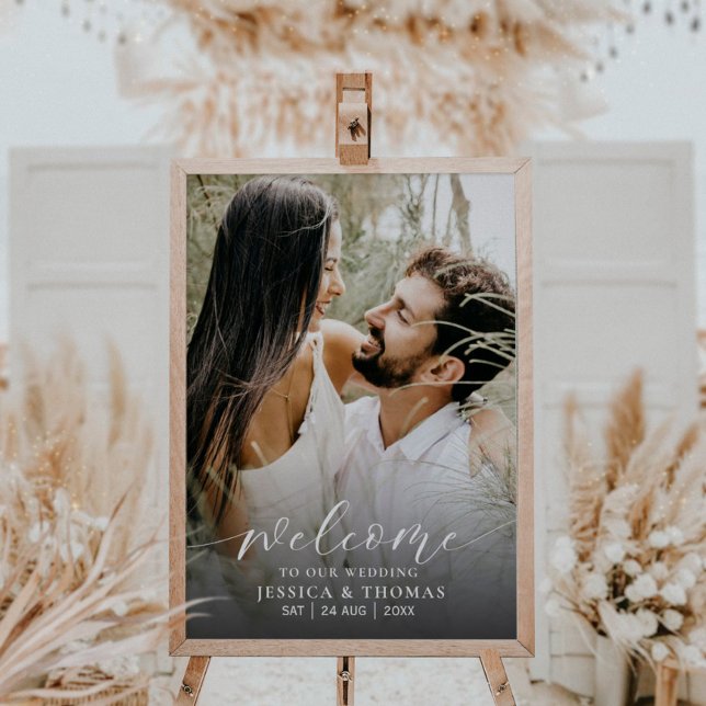 Affiche Panneau de mariage noir et blanc de script moderne (Créateur téléchargé)
