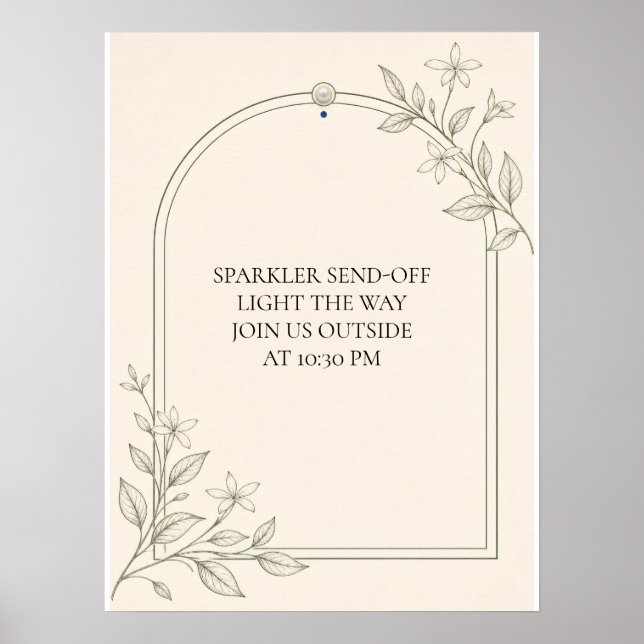 Affiche Panneau de mariage Olive Botanical Sparkler Send-O (Devant)