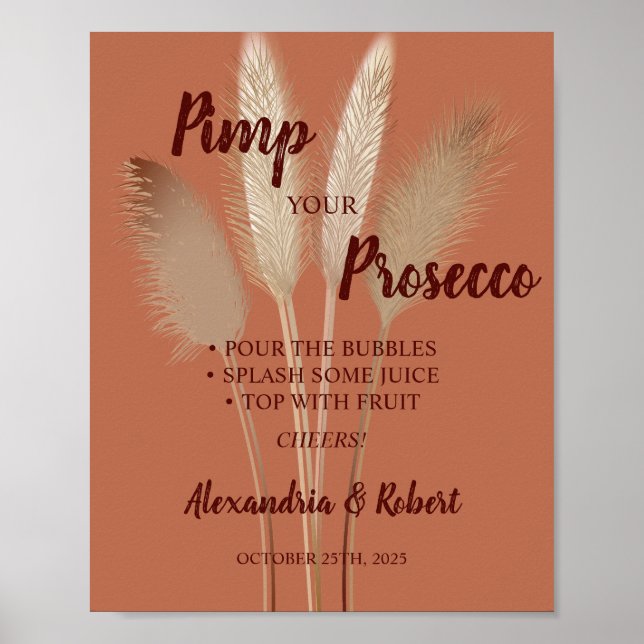 Affiche Panneau de mariage Pampas Prosecco à personnaliser (Devant)
