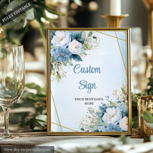 Affiche Panneau de mariage personnalisé DIY floral bleu po