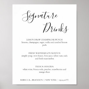Affiche Panneau de mariage pour boissons signature simples