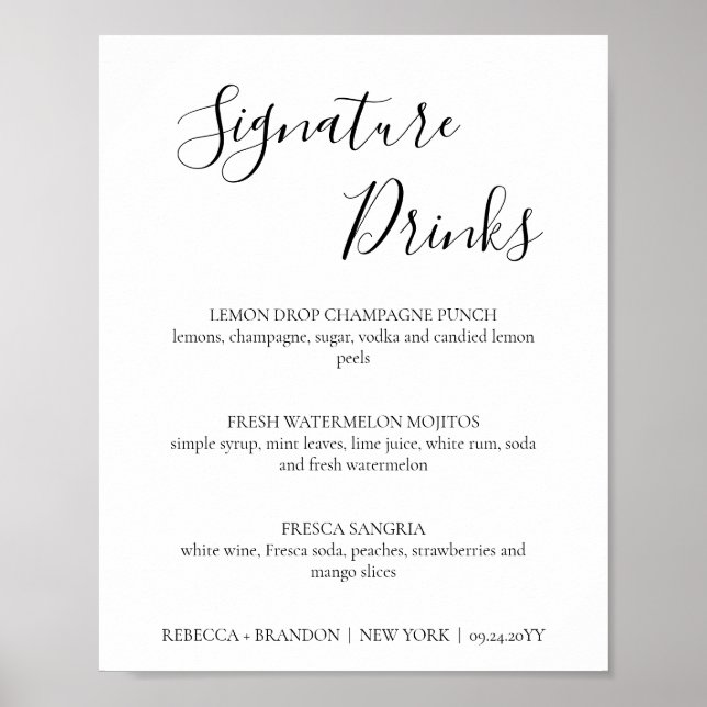 Affiche Panneau de mariage pour boissons signature simples (Devant)