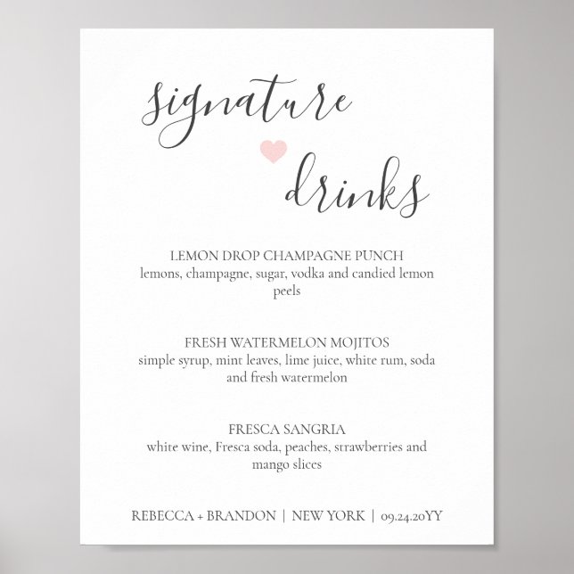 Affiche Panneau de mariage pour boissons signature simples (Devant)