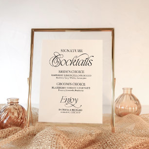 Affiche Panneau de mariage pour cocktails signature minima