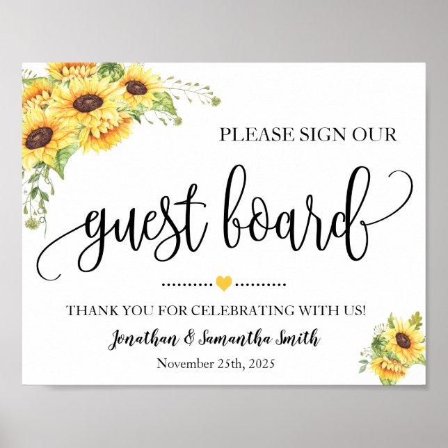 Affiche Panneau de mariage pour invités avec tournesols po (Devant)