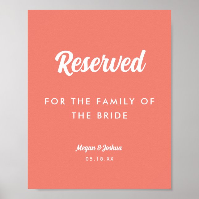 Affiche Panneau de mariage réservé rose corail à écriture  (Devant)