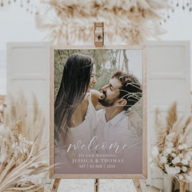 Affiche Panneau de mariage rose blush photo de script mode (Créateur téléchargé)