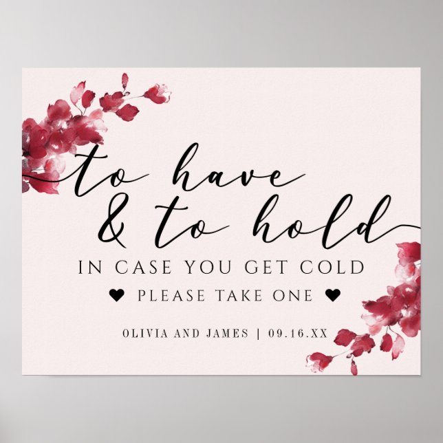 Affiche Panneau de mariage rose floral 'À avoir et à tenir (Devant)