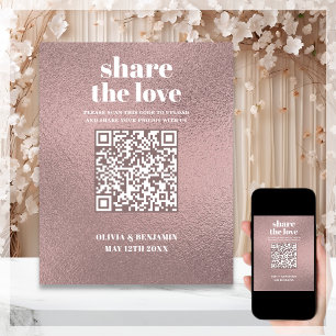 Affiche Panneau de mariage Rose Gold QR Code Share The Lov
