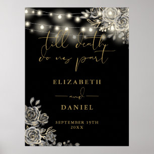 Affiche Panneau de mariage Roses Gothiques Noir et Or Lumi