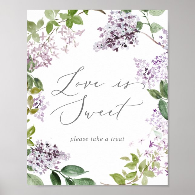 Affiche Panneau de mariage Rustique Lilas L'amour est doux (Devant)