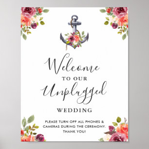 Affiche Panneau de mariage sans téléphone avec une ancre n