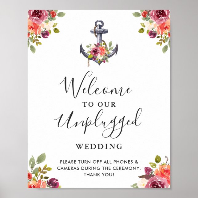 Affiche Panneau de mariage sans téléphone avec une ancre n (Devant)
