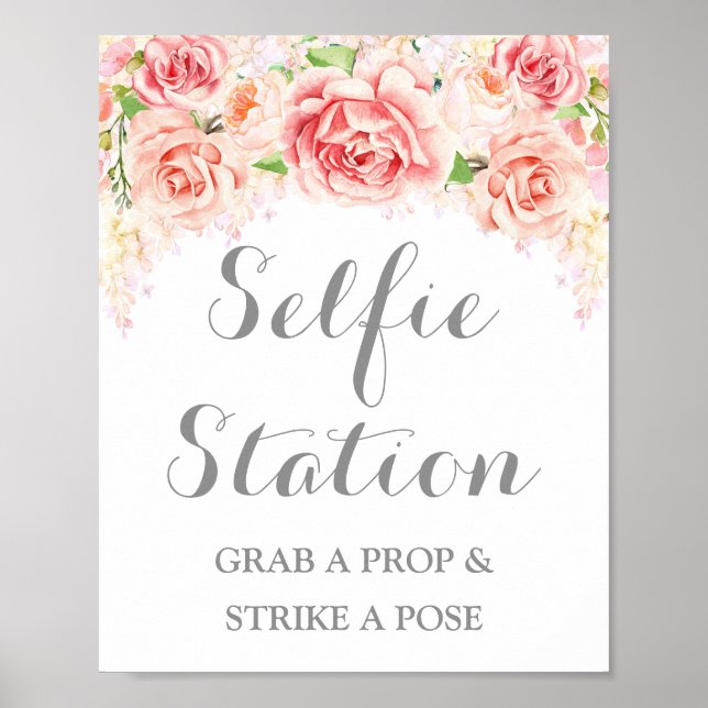 Affiche Panneau de mariage Selfie Station Fleurs aquarelle (Devant)
