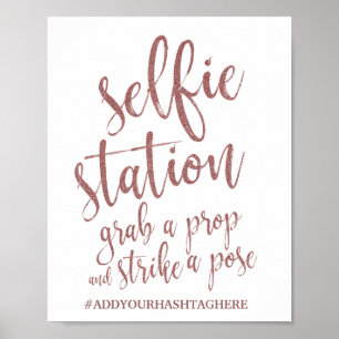 Affiche Panneau de Mariage Selfie Station Rose Gold Paille