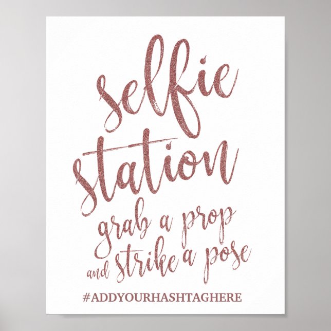Affiche Panneau de Mariage Selfie Station Rose Gold Paille (Devant)