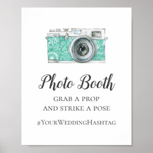 Affiche Panneau de mariage simple photomaton. Hashtag mode