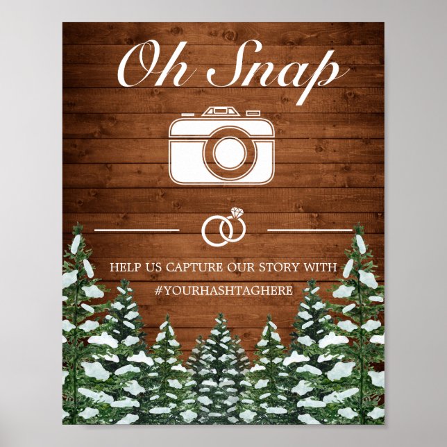 Affiche Panneau de mariage Snap en bois et forêt enneigés (Devant)