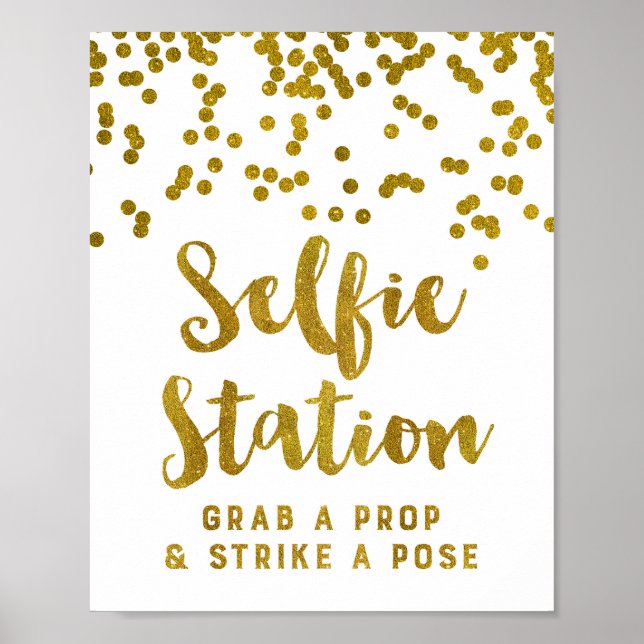 Affiche Panneau de mariage Station Selfie Confettis Dorés (Devant)