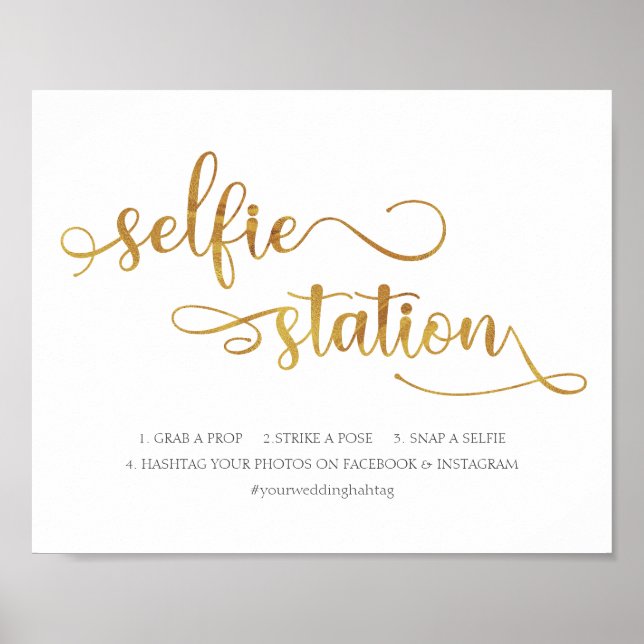 Affiche Panneau de mariage tendance or blanc "Station Self (Devant)
