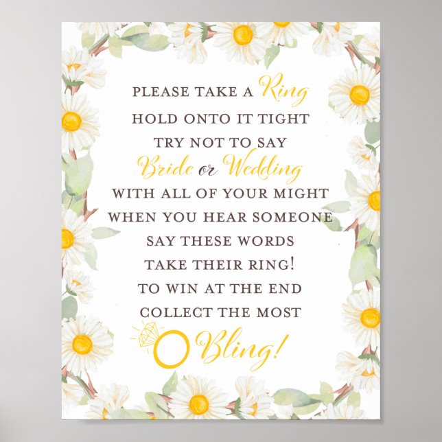 Affiche Panneau de Mariage Thématique Daisy de Printemps (Devant)