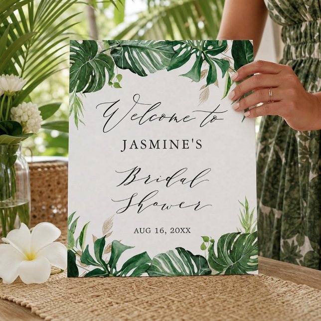 Affiche Panneau de mariage tropical à l'aquarelle avec feu (Créateur téléchargé)