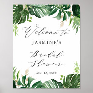 Affiche Panneau de mariage tropical à l'aquarelle avec feu