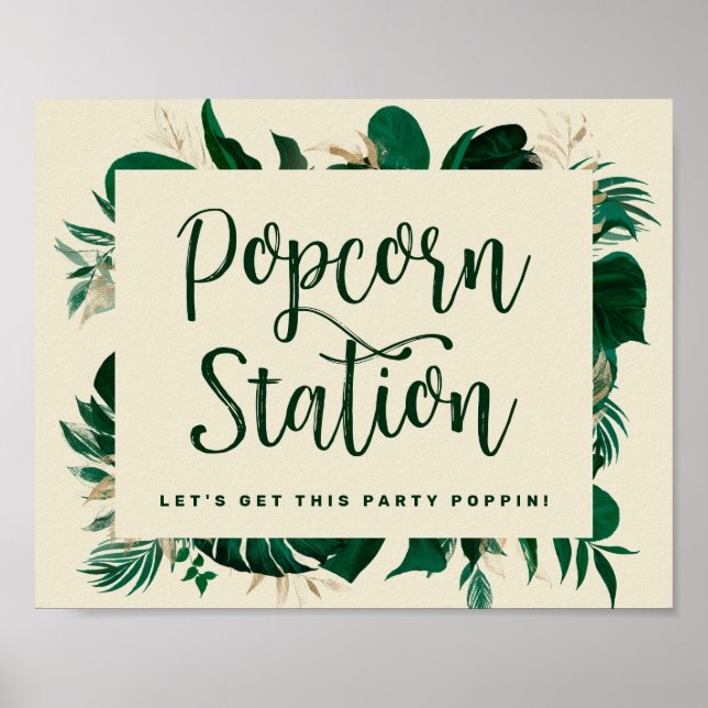 Affiche Panneau de mariage Tropical Leaves Green Popcorn S (Devant)