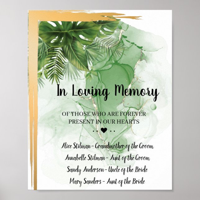 Affiche Panneau de mariage Tropical Palm In Loving Memory (Devant)