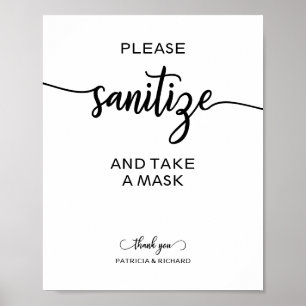 Affiche Panneau de mariage : Veuillez désinfecter et porte