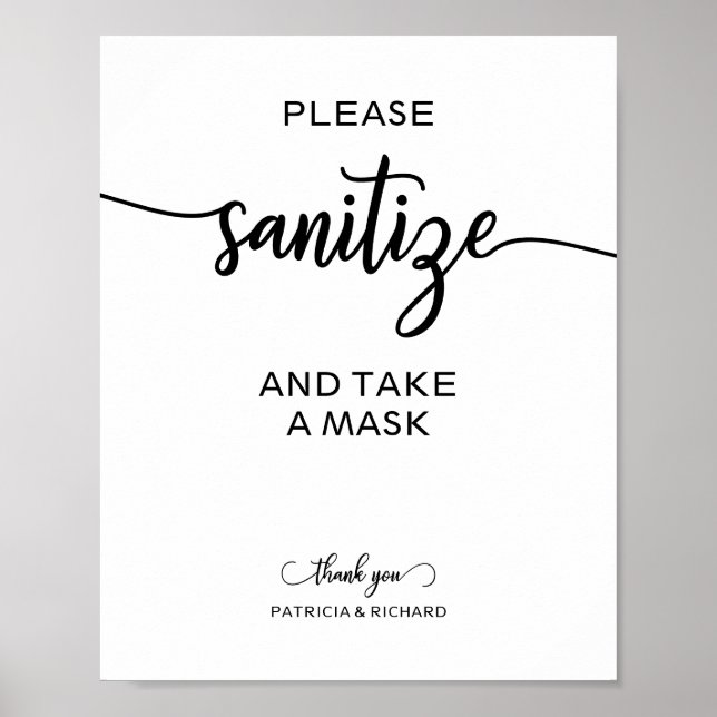 Affiche Panneau de mariage : Veuillez désinfecter et porte (Devant)