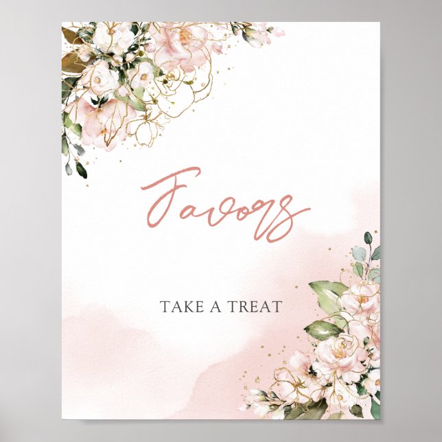 Affiche Panneau de mariée moderne rose blush floral doré b (Devant)