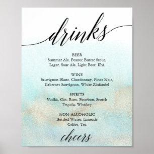 Affiche Panneau de menu Aqua and Gold Watercolor Beach Dri
