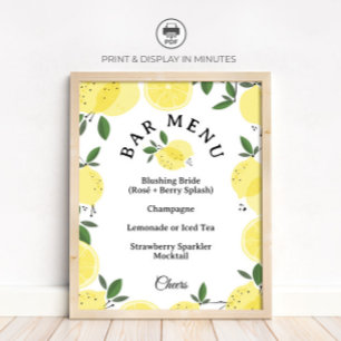 Affiche Panneau de Menu Bar Cocktails au Citron pour Baby 