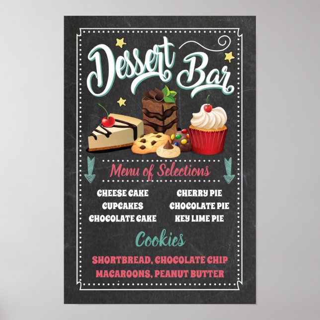Affiche Panneau de menu de bar à desserts pour fête (Devant)