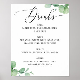 Affiche Panneau de menu de bar à eucalyptus Boissons de