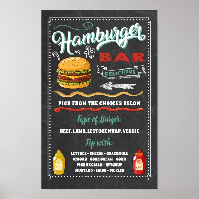 Affiche Panneau de menu de bar à hamburgers pour fête (Devant)