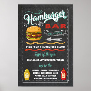 Affiche Panneau de menu de bar à hamburgers pour fête