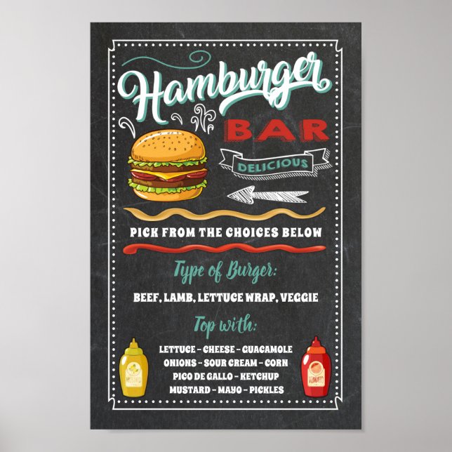 Affiche Panneau de menu de bar à hamburgers pour fête (Devant)