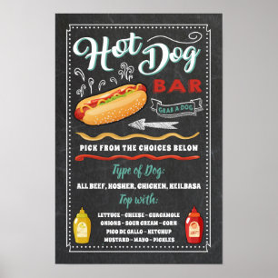 Affiche Panneau de menu de bar à hot-dog pour fête
